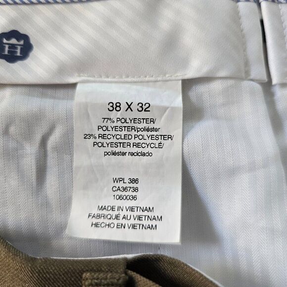 Haggar Dress Pants Mens 38x32 Brown Classic Fit ECLO STRIA Pleated Front Cuffed - Picture 8 of 9